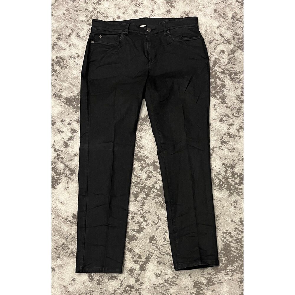 Eileen Fisher F18DNM Organic Cotton Stretch Straight Leg Wax Denim Jeans Black 8
